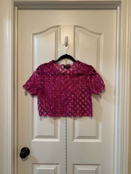 Julia by Love J Tops - Julia By Love J Hot Pink Sequins Mesh Y2K Crop Top Small